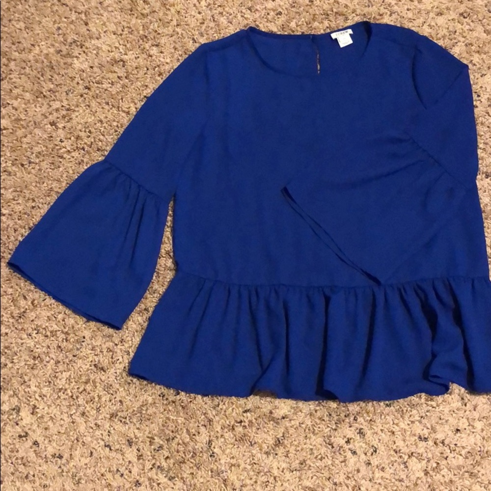 J. Crew XS Royal Blue Ruffle Blouse